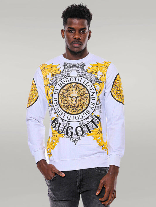 Lion Patterned Slim Fit White Sweatshirt - Wessi