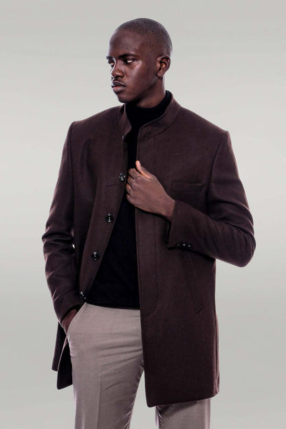 Mandarin Collar Brown Cachet Coat