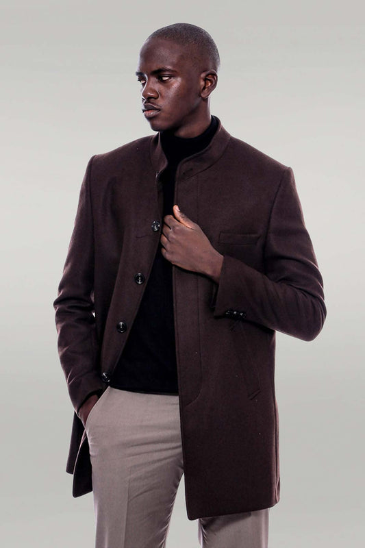 Mandarin Collar Brown Cachet Coat