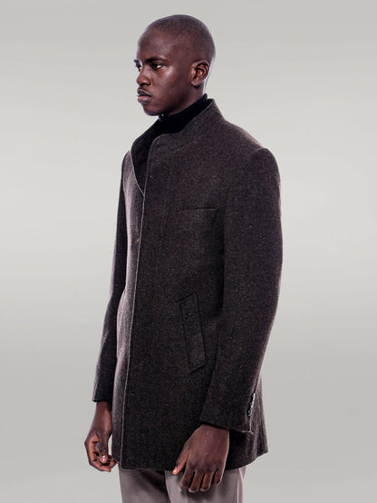Mandarin Collar Brown Short Coat