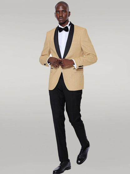 Yellow Shawl Lapel Sparkly Tuxedo Jacket - Wessi
