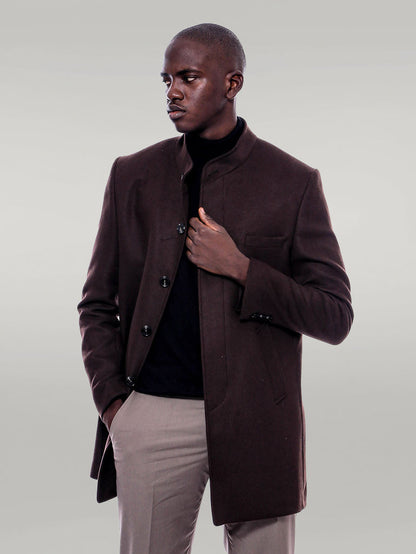 Mandarin Collar Brown Cachet Coat