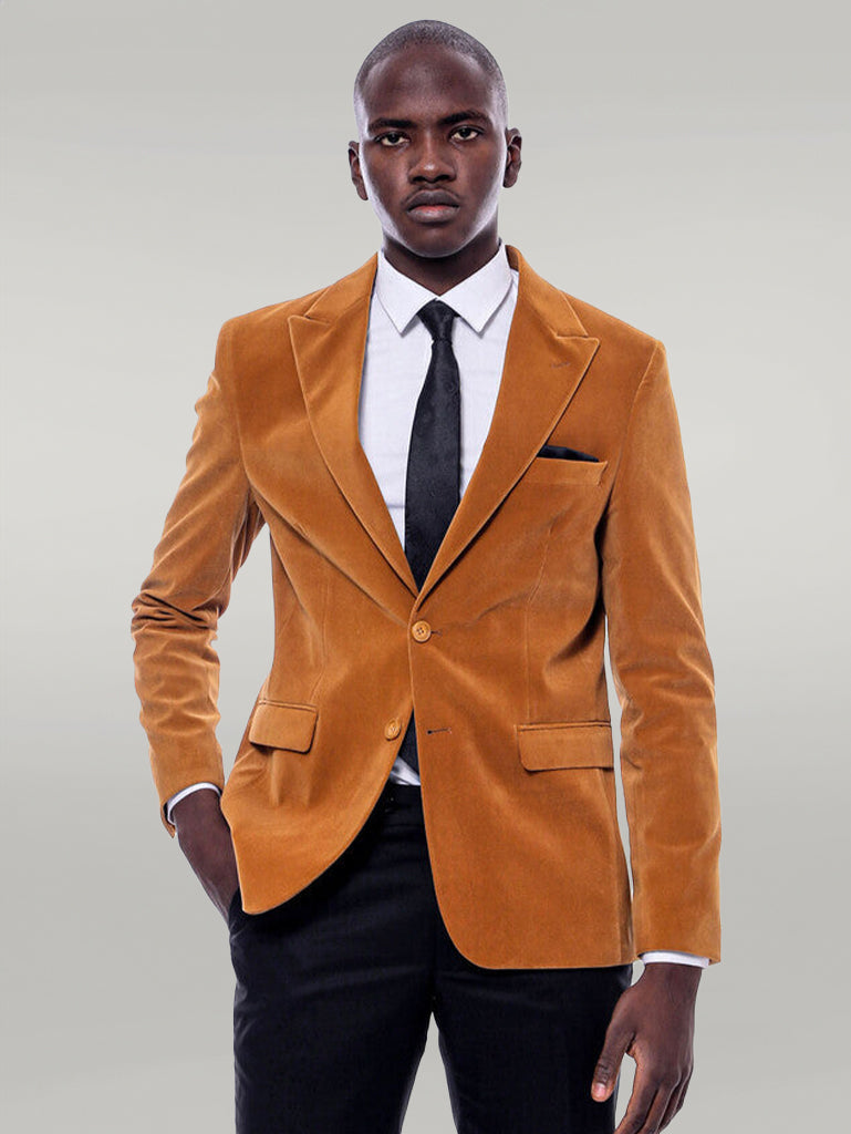Wide Peak Lapel Velvet Yellow Blazer