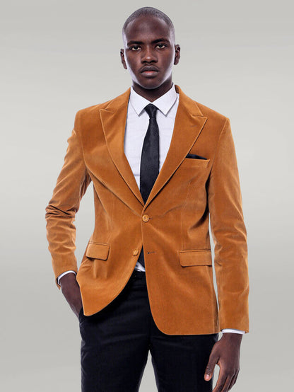 Wide Peak Lapel Velvet Yellow Blazer