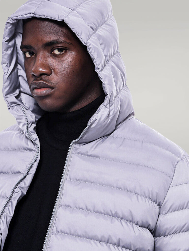 Hooded Quilted Grey Men Coat