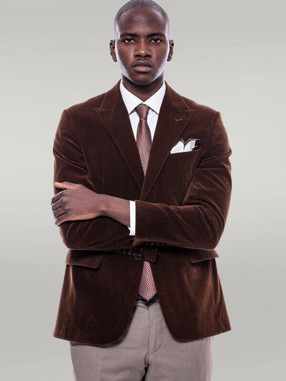 Wide Peak Lapel Velvet Brown Men Blazer -