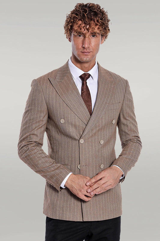 KOALA SYDNEY  Striped Double Breasted Light Brown Men Blazer -