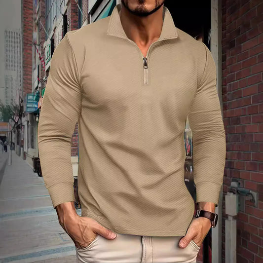 Men's Textured Jacquard Half-Sleeve Zip Shirt