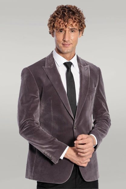 KOALA SYDNEY  Wide Peak Lapel Single Button Velvet Grey Men Blazer -