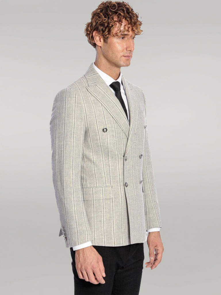 KOALA SYDNEY  Wide Lapel Striped Double Breasted Grey Men Blazer -