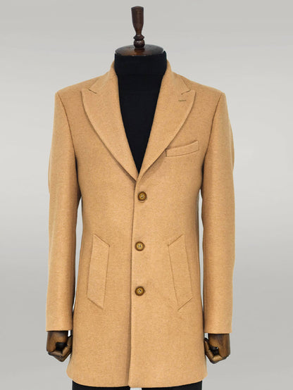 Wide Lapel Wool Cream Men Coat