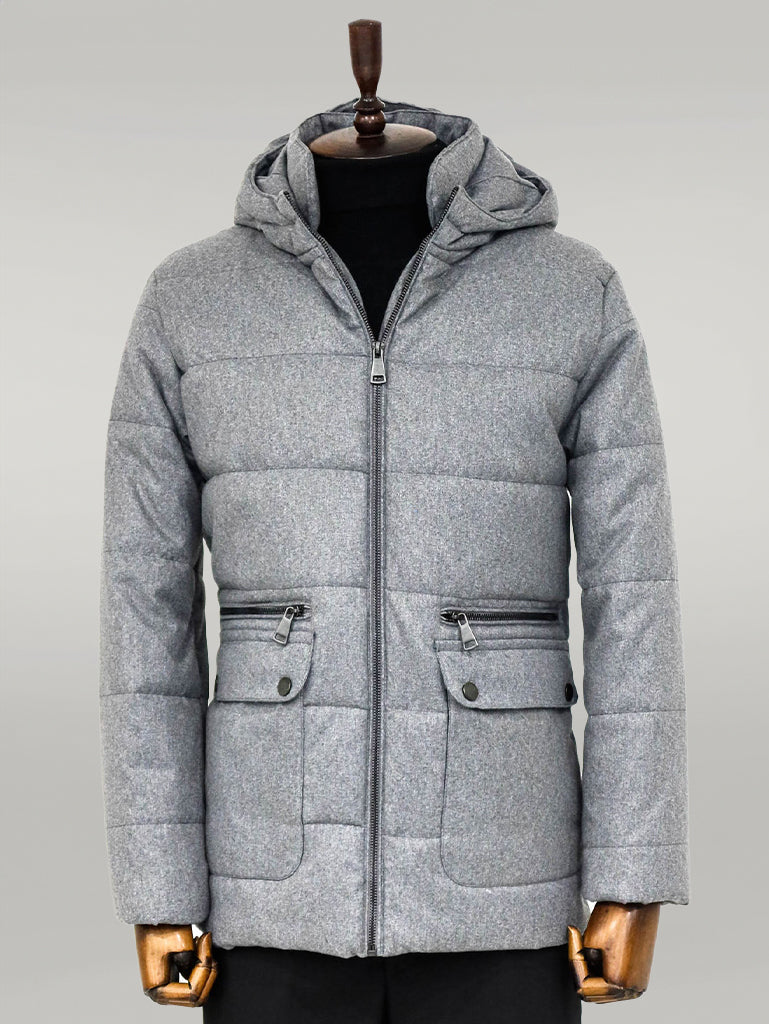 Slim Fit Hooded Grey Men Coat