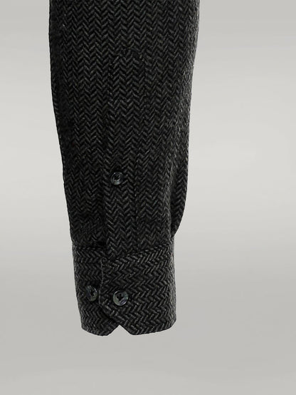 Herringbone Pattern Thick Dark Green Men Lumberjack Shirt -