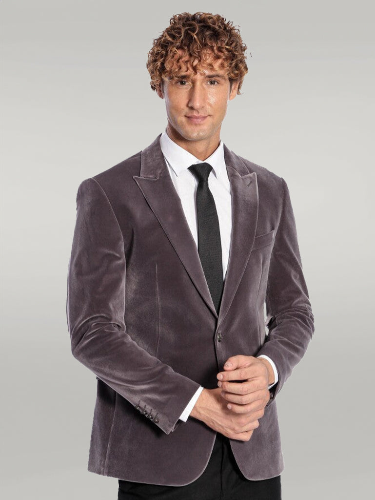 KOALA SYDNEY  Wide Peak Lapel Single Button Velvet Grey Men Blazer -