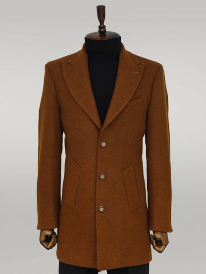 Wide Lapel Wool Brown Men Coat