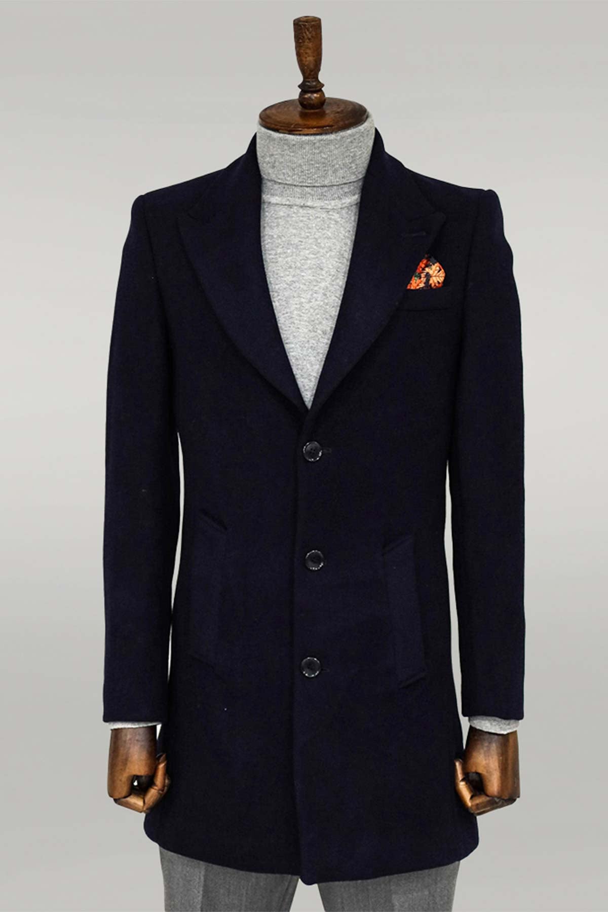 Wide Lapel Wool Black Men Coat