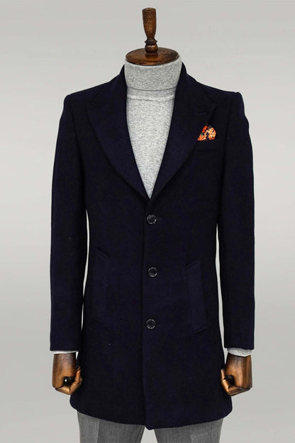 Wide Lapel Wool Black Men Coat