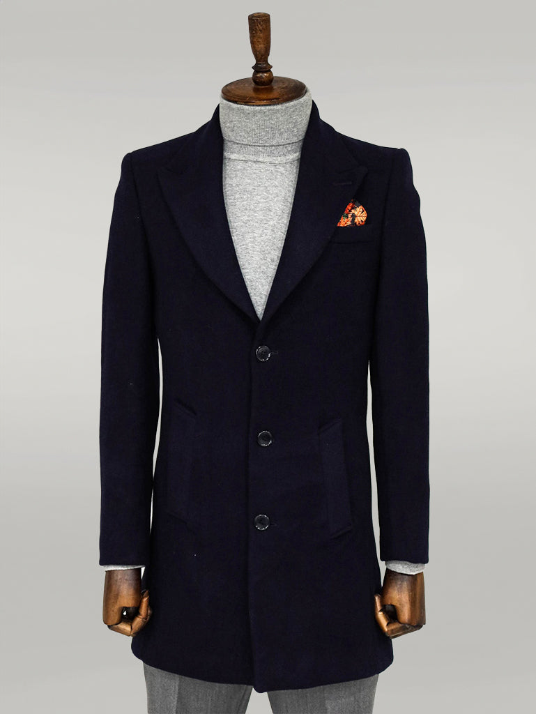 Wide Lapel Wool Black Men Coat