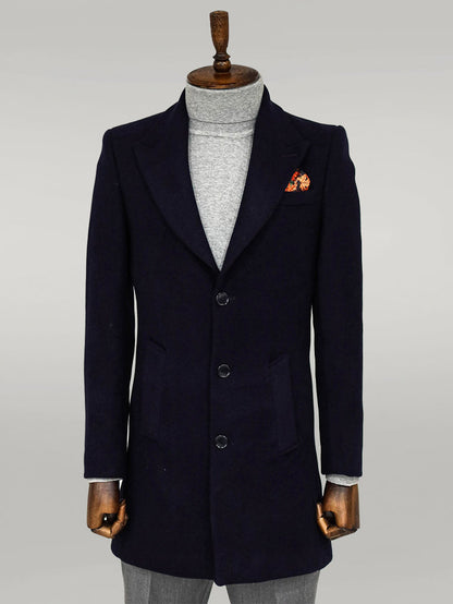 Wide Lapel Wool Black Men Coat