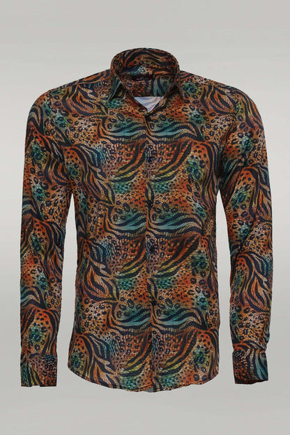 Animal Patterned Long Sleeves Multicolor Men Shirt