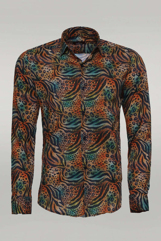 Animal Patterned Long Sleeves Multicolor Men Shirt