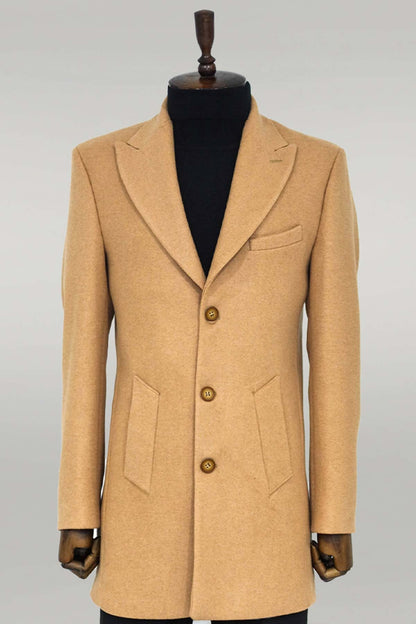 Wide Lapel Wool Cream Men Coat