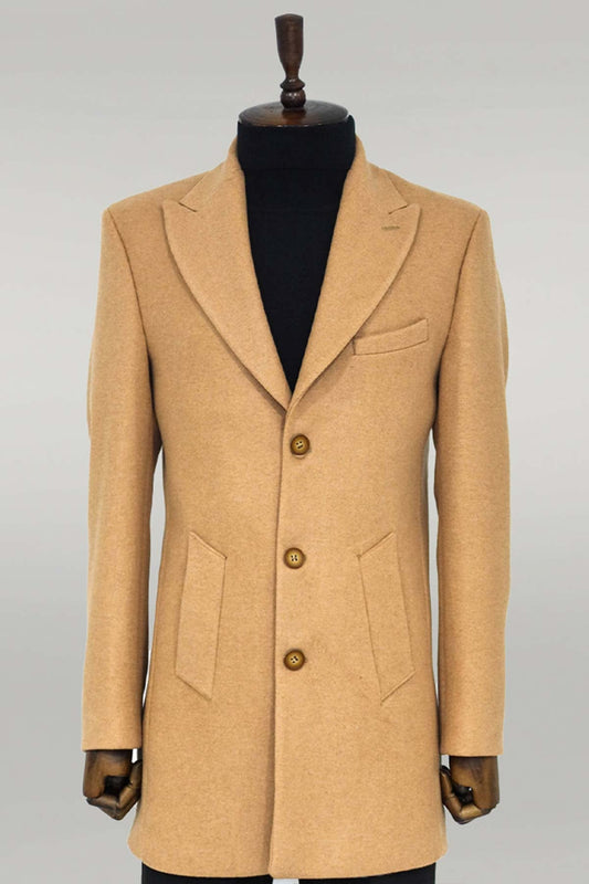 Wide Lapel Wool Cream Men Coat
