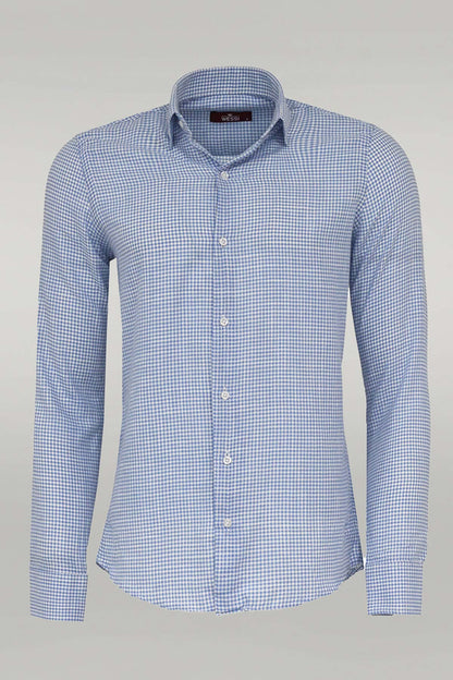 Houndstooth Pattern Sky Blue Men Shirt