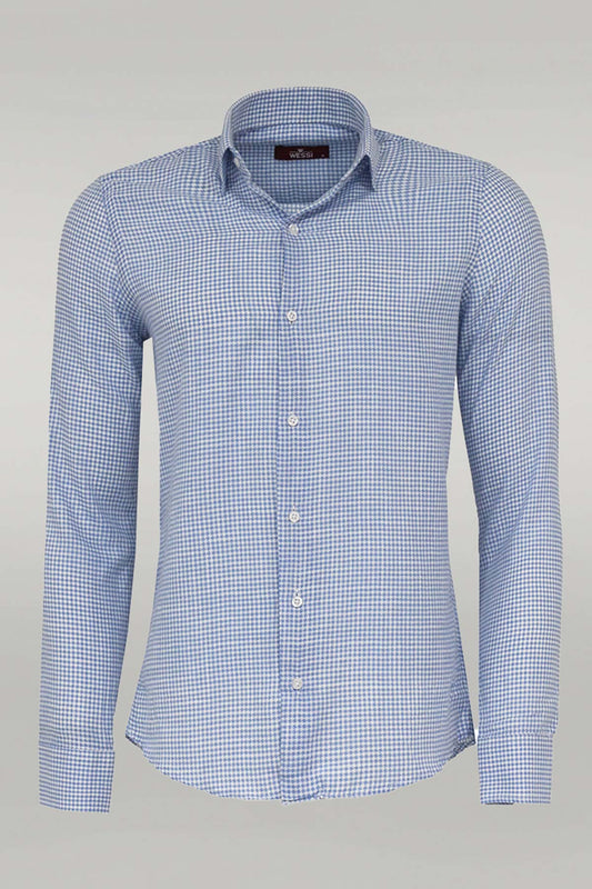 Houndstooth Pattern Sky Blue Men Shirt