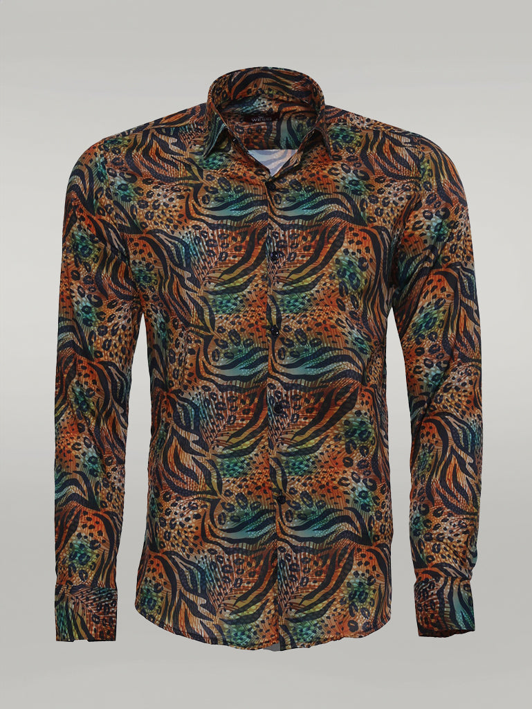 Animal Patterned Long Sleeves Multicolor Men Shirt