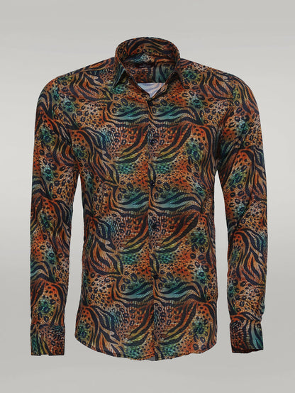 Animal Patterned Long Sleeves Multicolor Men Shirt