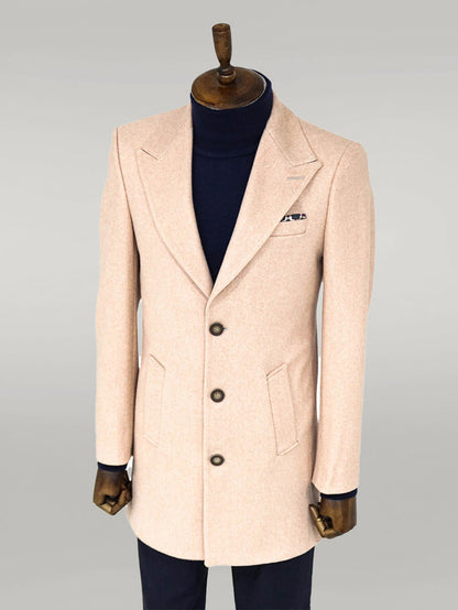 Wide Lapel Wool Light Pink Men Coat