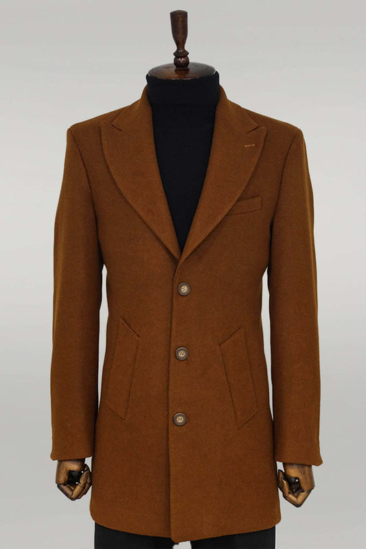 Wide Lapel Wool Brown Men Coat