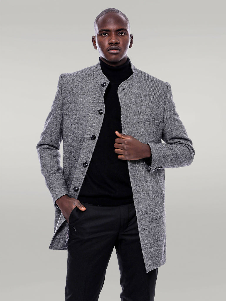 Mandarin Collar Grey Short Coat