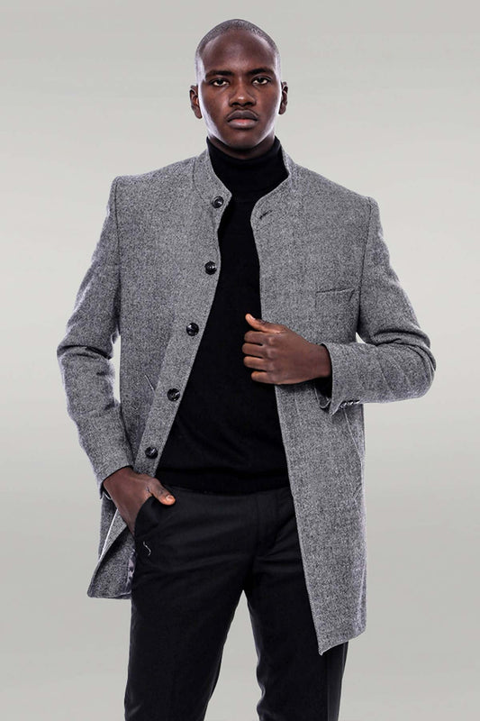 Mandarin Collar Grey Short Coat