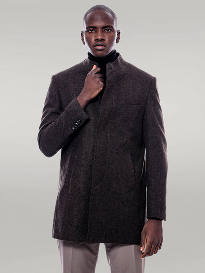Mandarin Collar Brown Short Coat