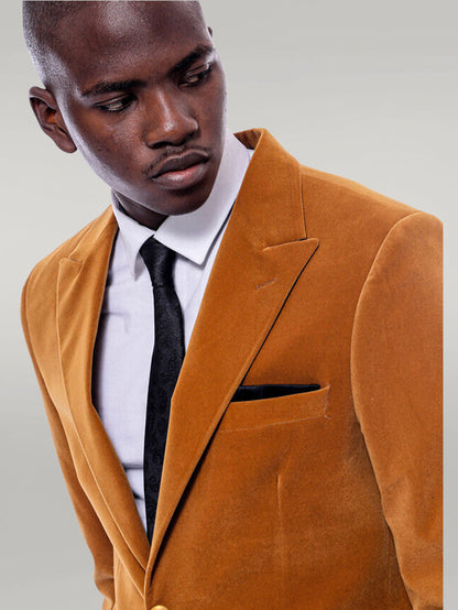 Wide Peak Lapel Velvet Yellow Blazer