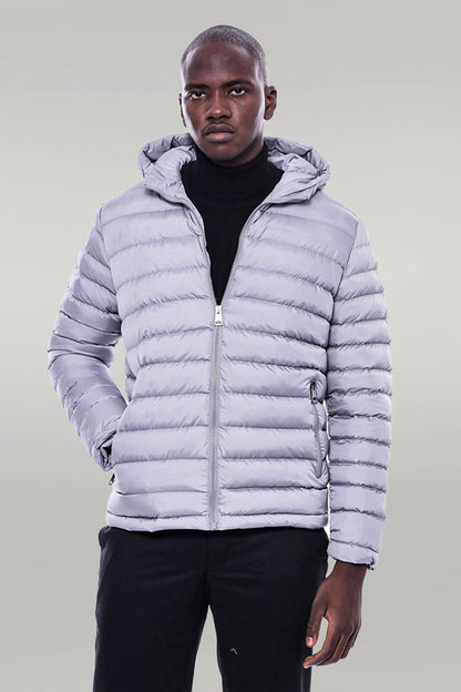 Hooded Quilted Grey Men Coat