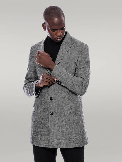 Peak Lapel Grey Men Short Coat