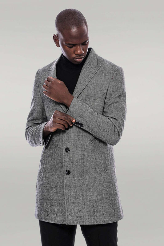 Peak Lapel Grey Men Short Coat