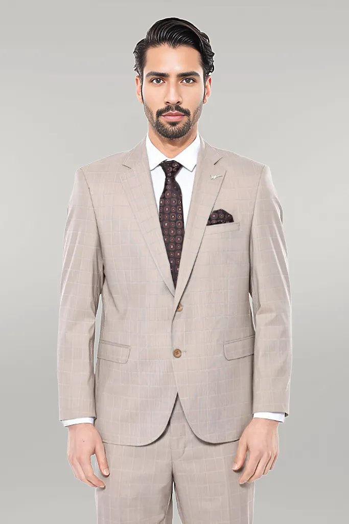 KOALA SYDNEY  4 Drop Checked Regular Fit Beige Suit -