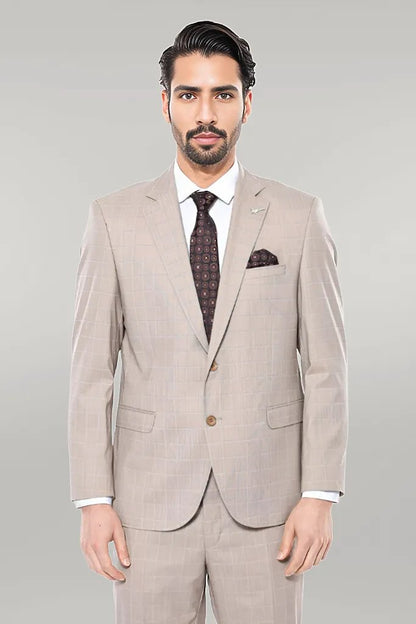 KOALA SYDNEY  4 Drop Checked Regular Fit Beige Suit -