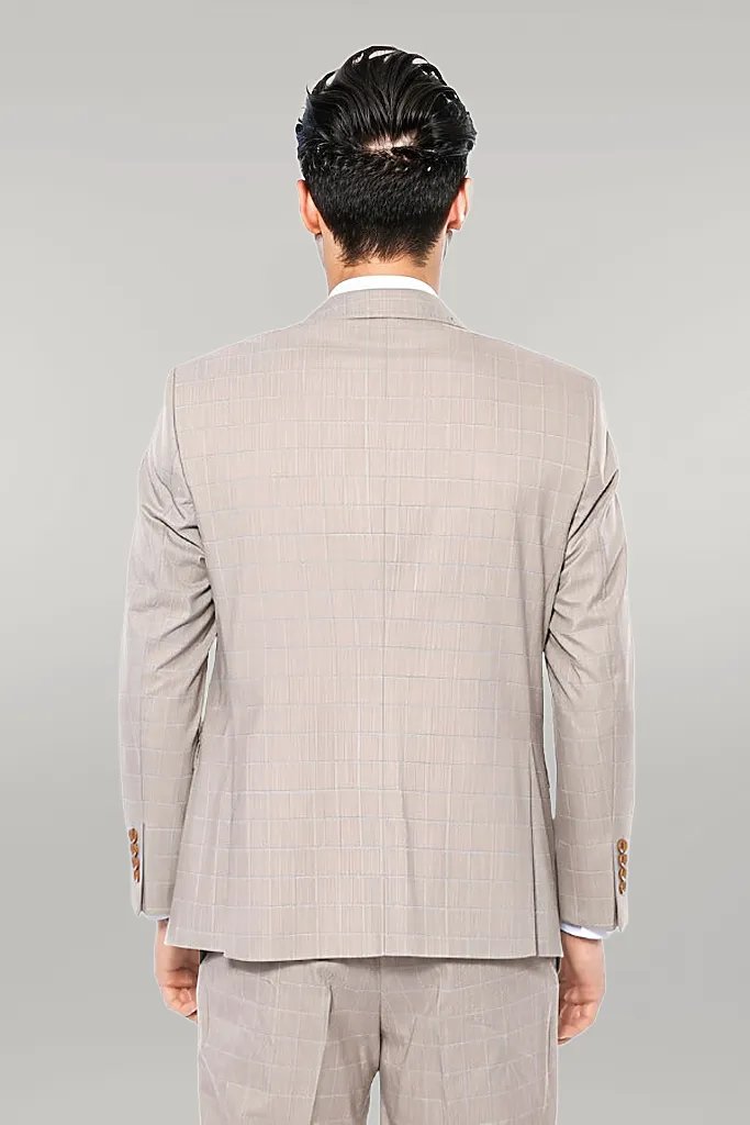 KOALA SYDNEY  4 Drop Checked Regular Fit Beige Suit -