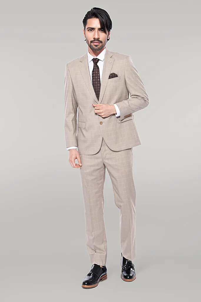 KOALA SYDNEY  4 Drop Checked Regular Fit Beige Suit -