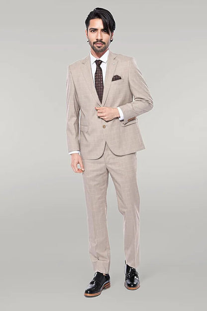KOALA SYDNEY  4 Drop Checked Regular Fit Beige Suit -