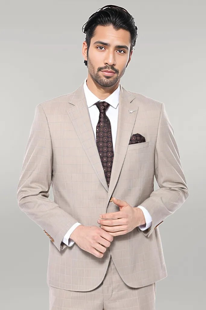 KOALA SYDNEY  4 Drop Checked Regular Fit Beige Suit -