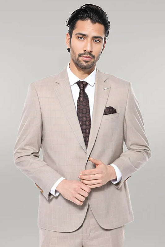 KOALA SYDNEY  4 Drop Checked Regular Fit Beige Suit -