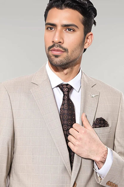 KOALA SYDNEY  4 Drop Checked Regular Fit Beige Suit -