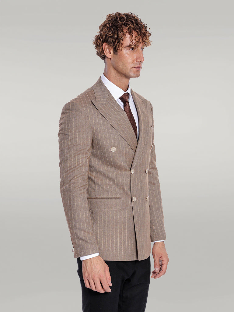 KOALA SYDNEY  Striped Double Breasted Light Brown Men Blazer -