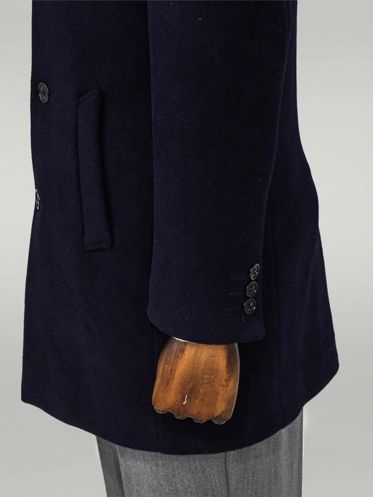 Wide Lapel Wool Navy Blue Men Coat